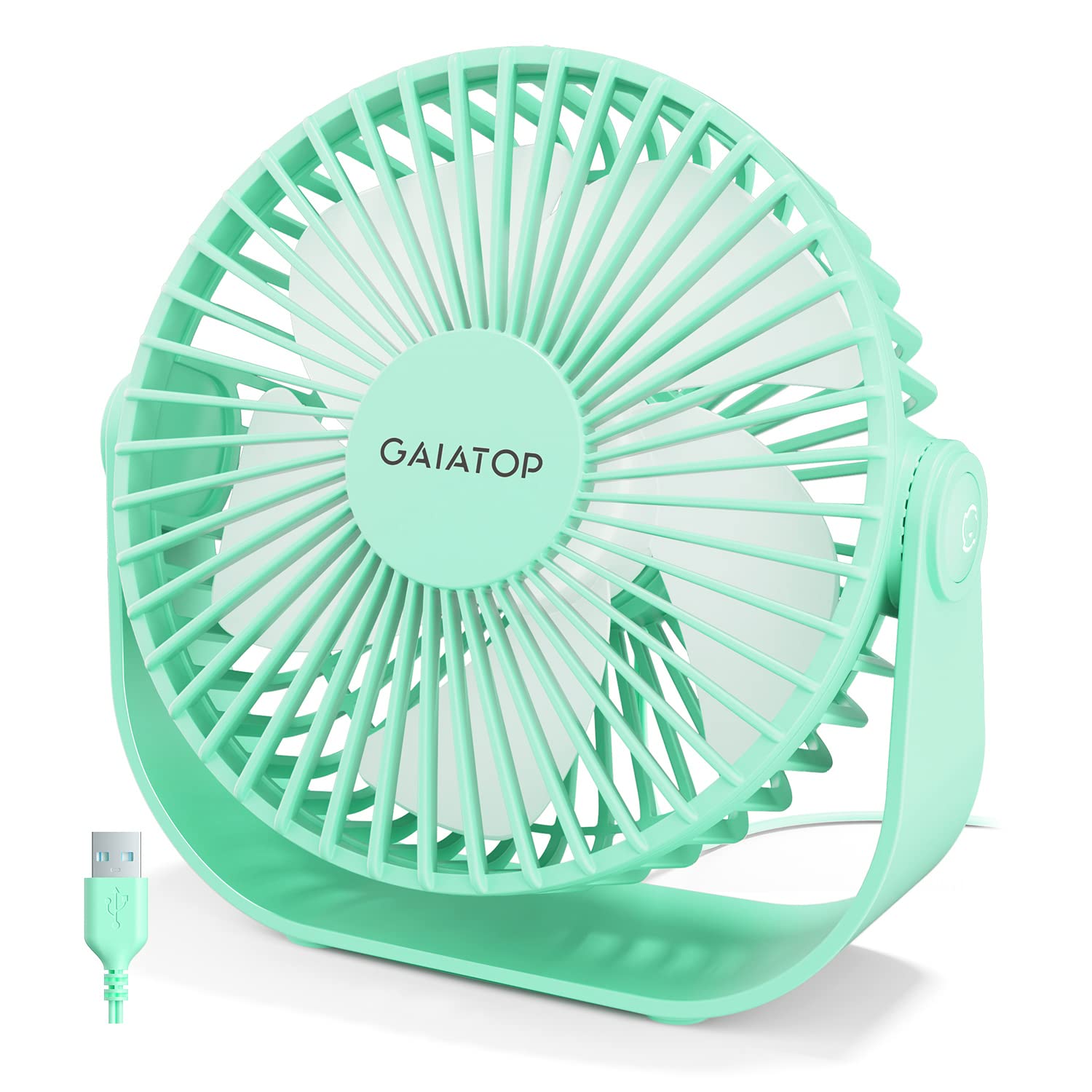 Gaiatop USB Desk Fan – 3 Speeds Portable Small 5.5 Inch Quiet Table Fan With Strong Airflow, 90° Rotate Personal Cooling for Bedroom Home Office Desktop Travel (Green)