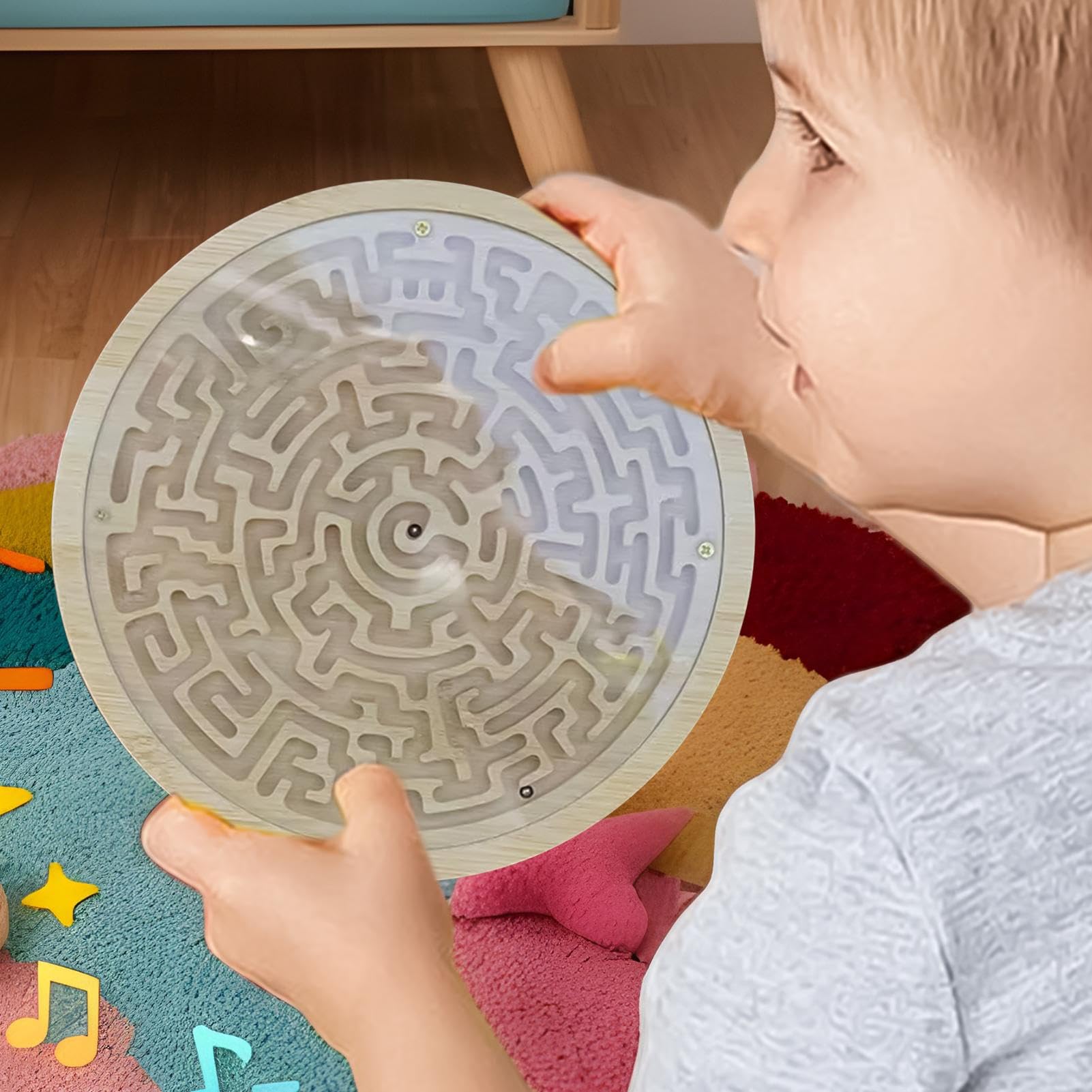 Jeu De Labyrinthe En Bois Rond - Bille Métallique - Puzzle éducatif - Voyage Et Fêtes - 18 Cm