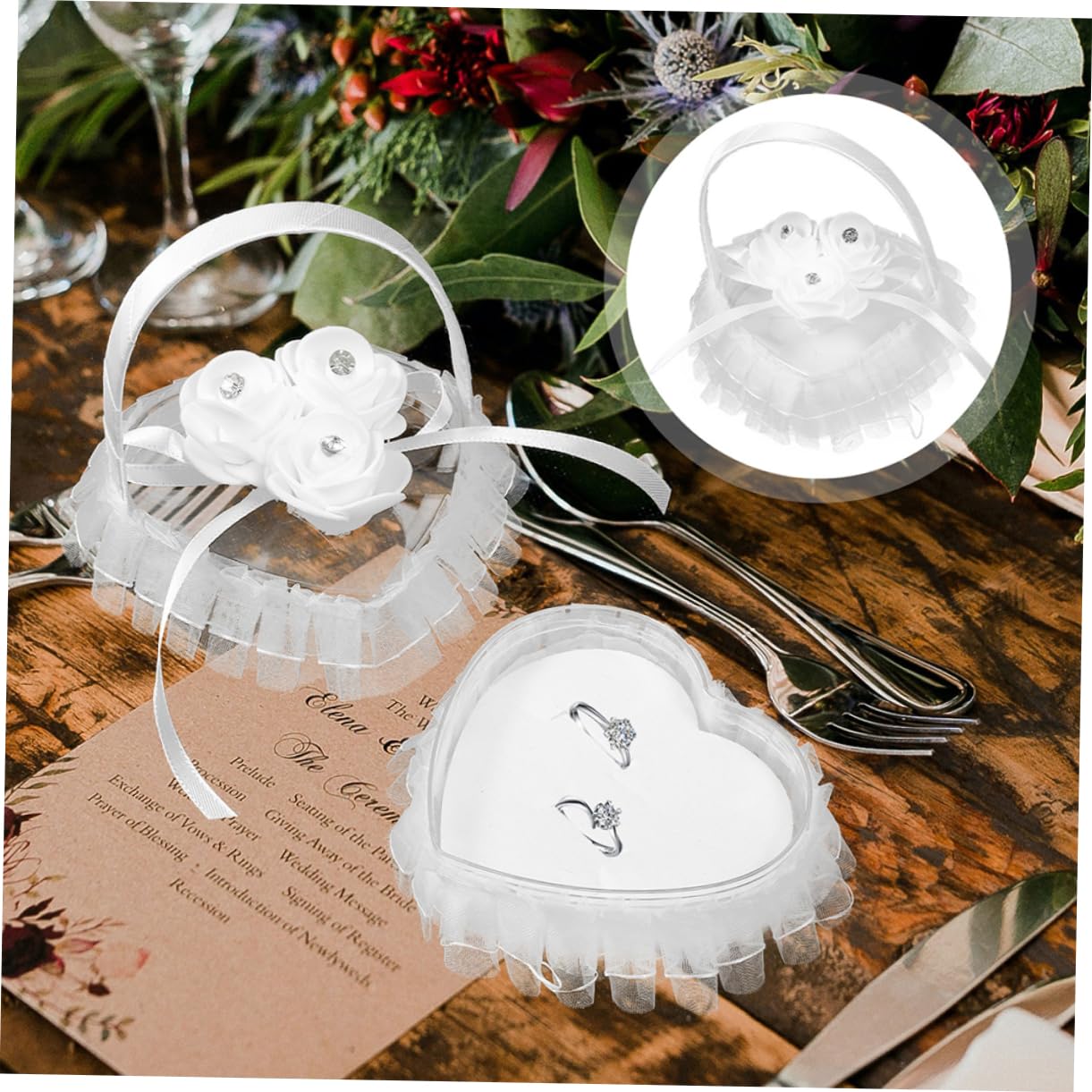 ABOOFAN 8pièces Coussin De Mariage Forme De Cœur avec Boîte à Anneaux Décorative Dentelle pour Cérémonies Idéale pour Décoration De Mariage Et Événements Spéciaux