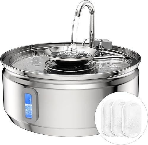 subteenmate Fuente de agua para gatos de acero inoxidable, fuente para mascotas de 3.2L108 onzas y cuenco de agua, fuente automática para gatos con