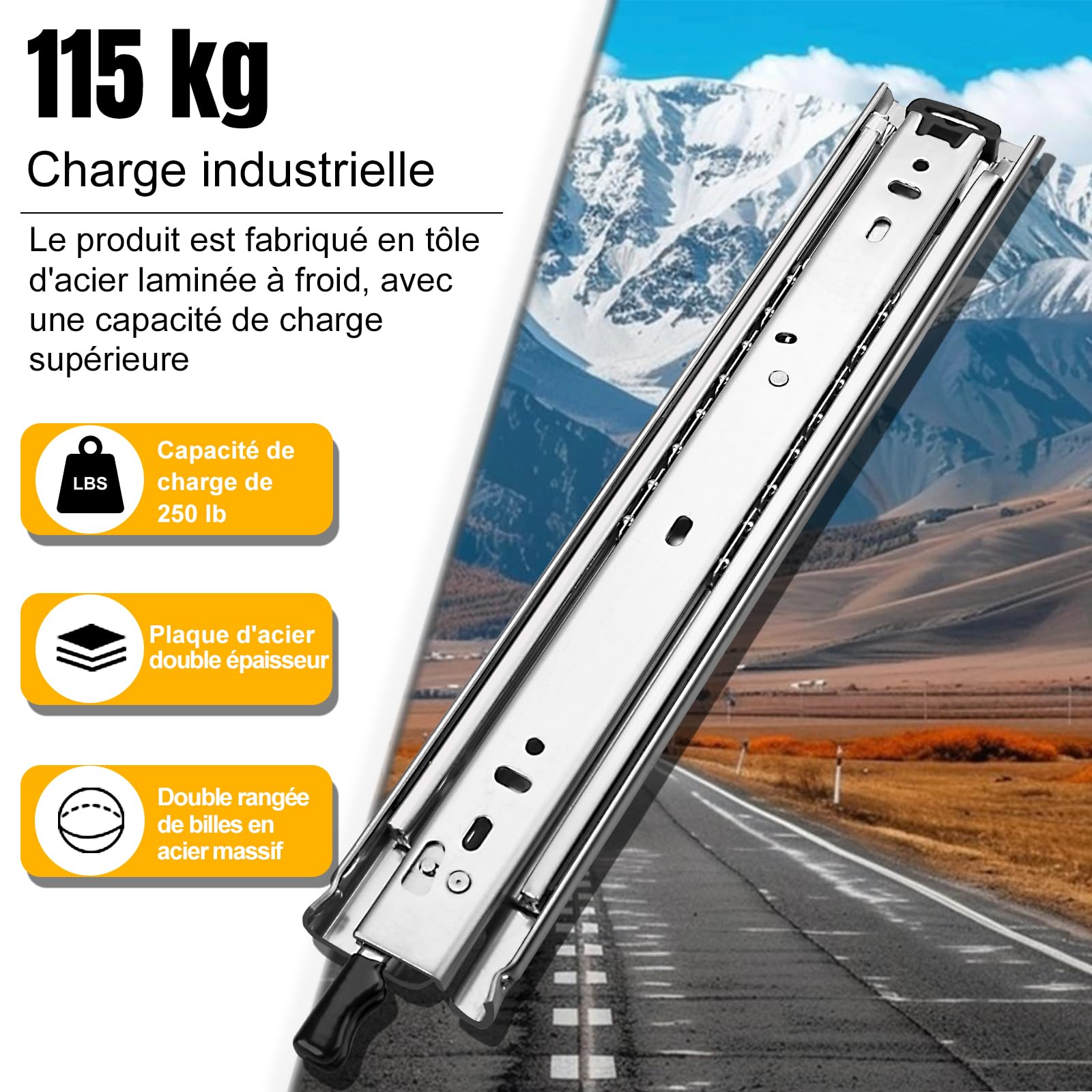 HLC Glissiere pour Tiroir Avec Serrure 1 Paires (2 pcs), 950 mm Coulisse Tiroir Robustes, Capacité de Poids 113 Kg, Extension Complète Avec Glissières à Roulement à Billes