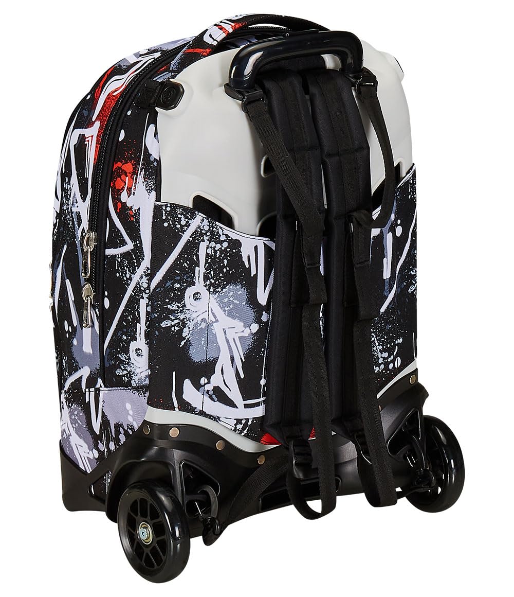 Seven Trolley New Tech, 2 Ruote, Spray Me, Nero, 3 in 1, Triplo Uso, Zaino con carrello sganciabile, Zaino Scuola Viaggio, Bambino Ragazzo.