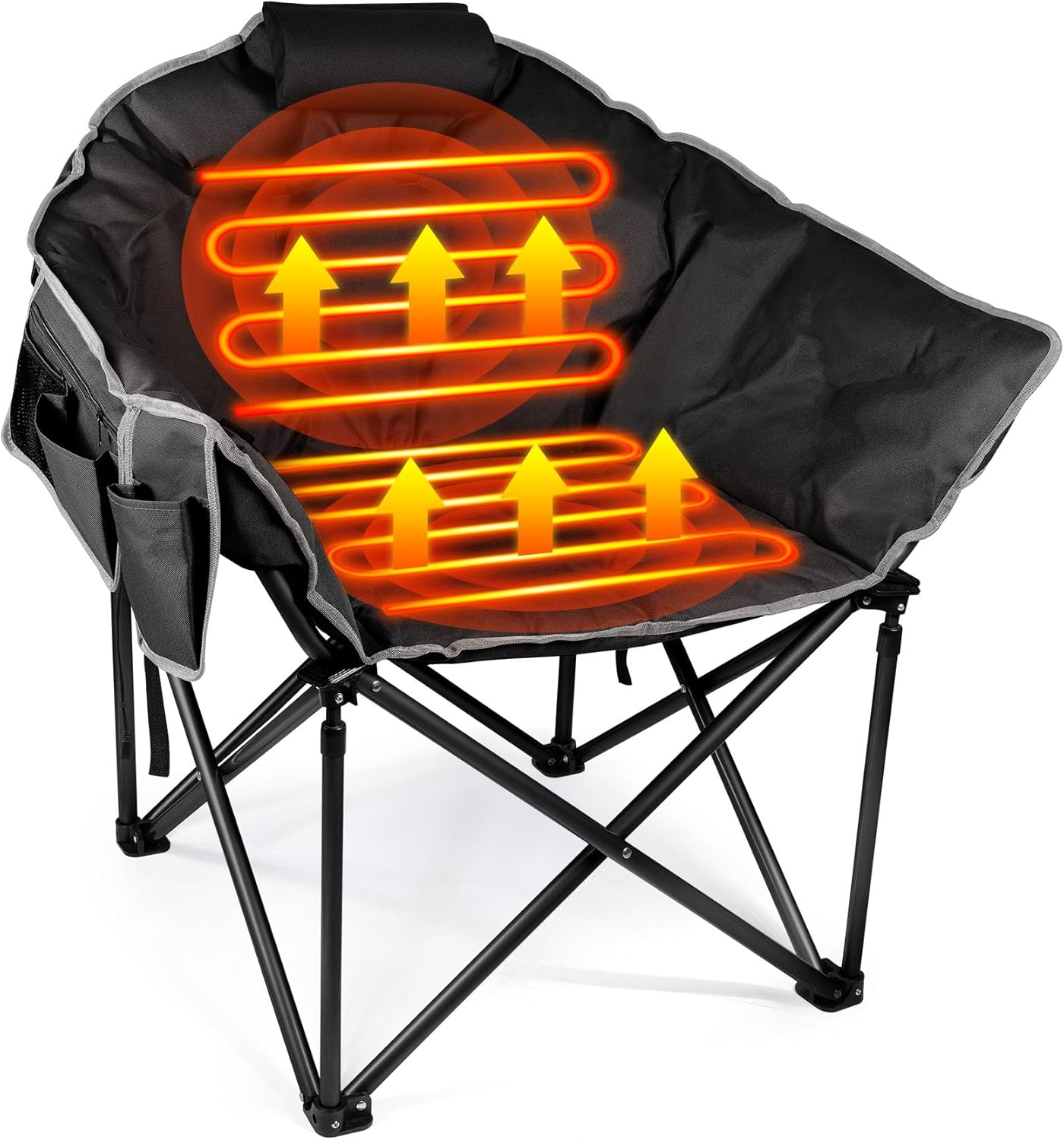 Suteck Oversized Heated Camping Chair - Fully Thicker Padded Heated Chairs for Outdoor Sports W/3 Heat Levels for Back & Seat, Heated Folding Chair for Adults with Carry Bag- Battery NOT Included Glossy Black