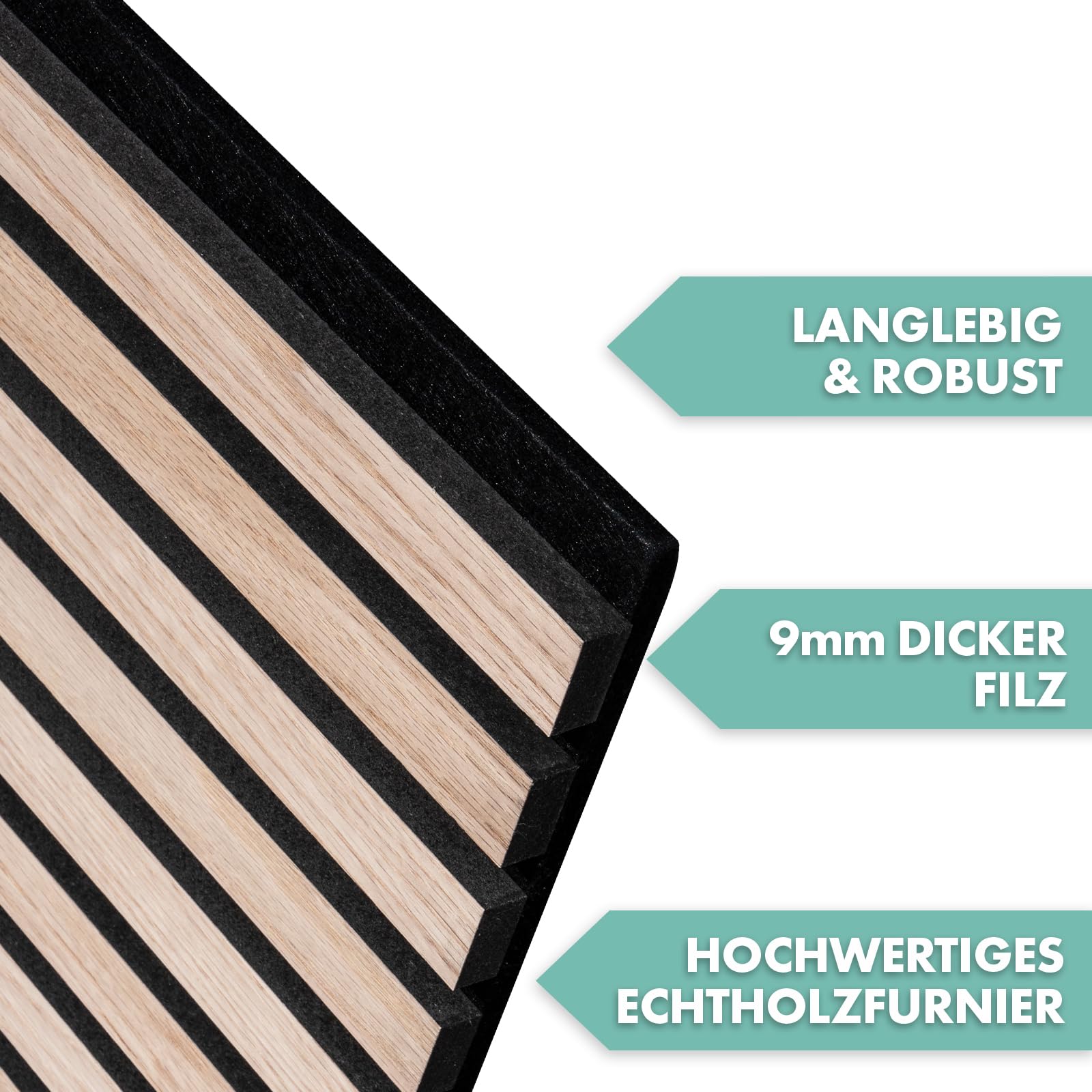 Floordirekt 3D Akustikpaneele 118 x 60 cm, Wandpaneele mit Echtholzfurnier für eine angenehme Raumakustik, Lamellenwand Holz und Filz, Wandverkleidung als Schallschutz, Schalldämmung (White Oak)