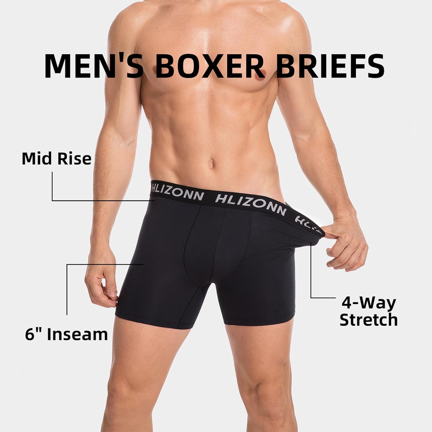 Hlizonn Men's Boxer Briefs 5-Pack, Ultra Soft, Moisture Wicking & Breathable Underwear with Comfort Pouch, Stretch Fit - Image 3