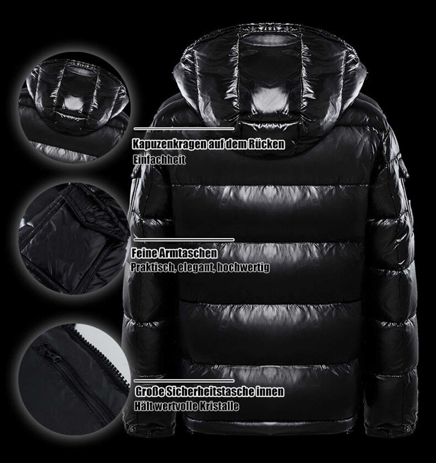 Piumino da uomo con cappuccio, lucido, con cappuccio, impermeabile, trapuntato, metallizzato, parka con cappuccio, ideale come regalo