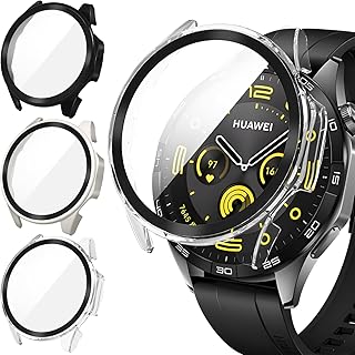 جراب حماية صلب مقاوم للصدمات من البولي كربونات متوافق مع ساعة هواوي جي تي 5 46 ملم 2024 الذكية من 3 قطع (أسود وفضي شفاف)