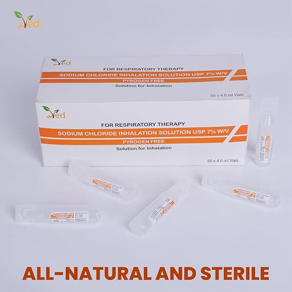 VED Hypertonic Inhalation Saline Solution, 7% Sodium Chloride (NaCl),4.0 ml Unit Dose Vials for Adult & Child. (7%, 50, Millilitre)
