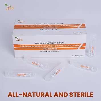 VED Hypertonic Inhalation Saline Solution, 7% Sodium Chloride (NaCl),4.0 ml Unit Dose Vials for Adult & Child. (7%, 50, Millilitre)