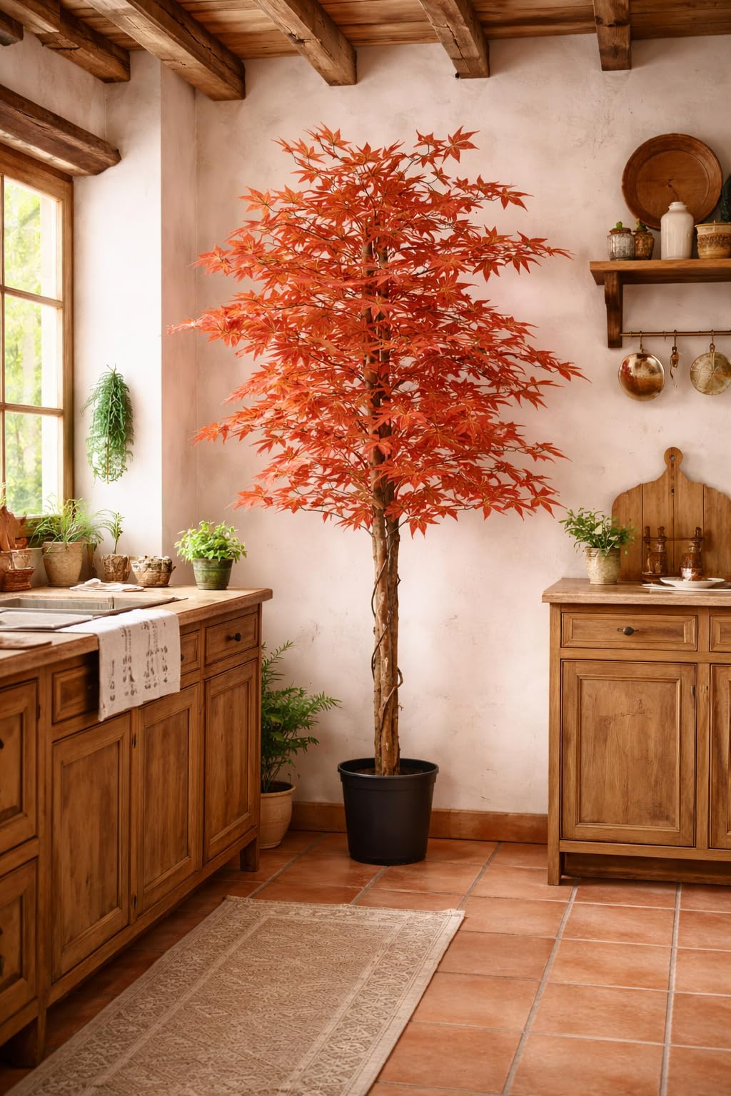 Acero Pianta Sintetica Finta Albero Con Tronco in Legno Naturale e Foglie Poliestere Seta (Fulvia - Acero 180 cm)