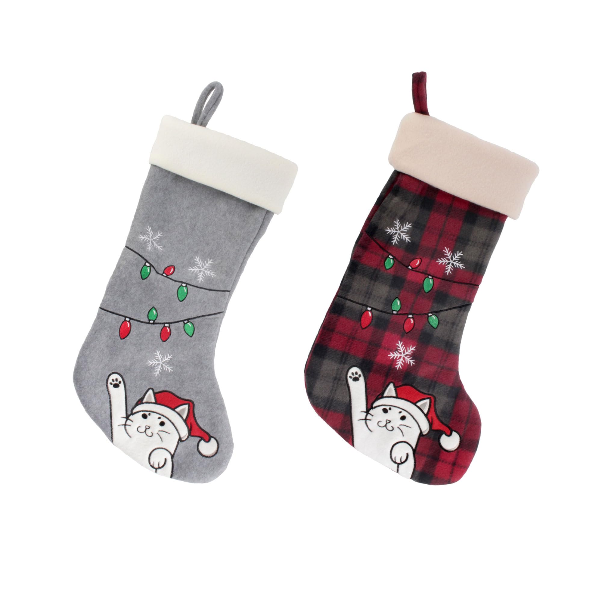 BambooMN Lot de 2 chaussettes de Noël classiques brodées à la main à paillettes Motif animal mignon 45,7 cm Assortiment 88