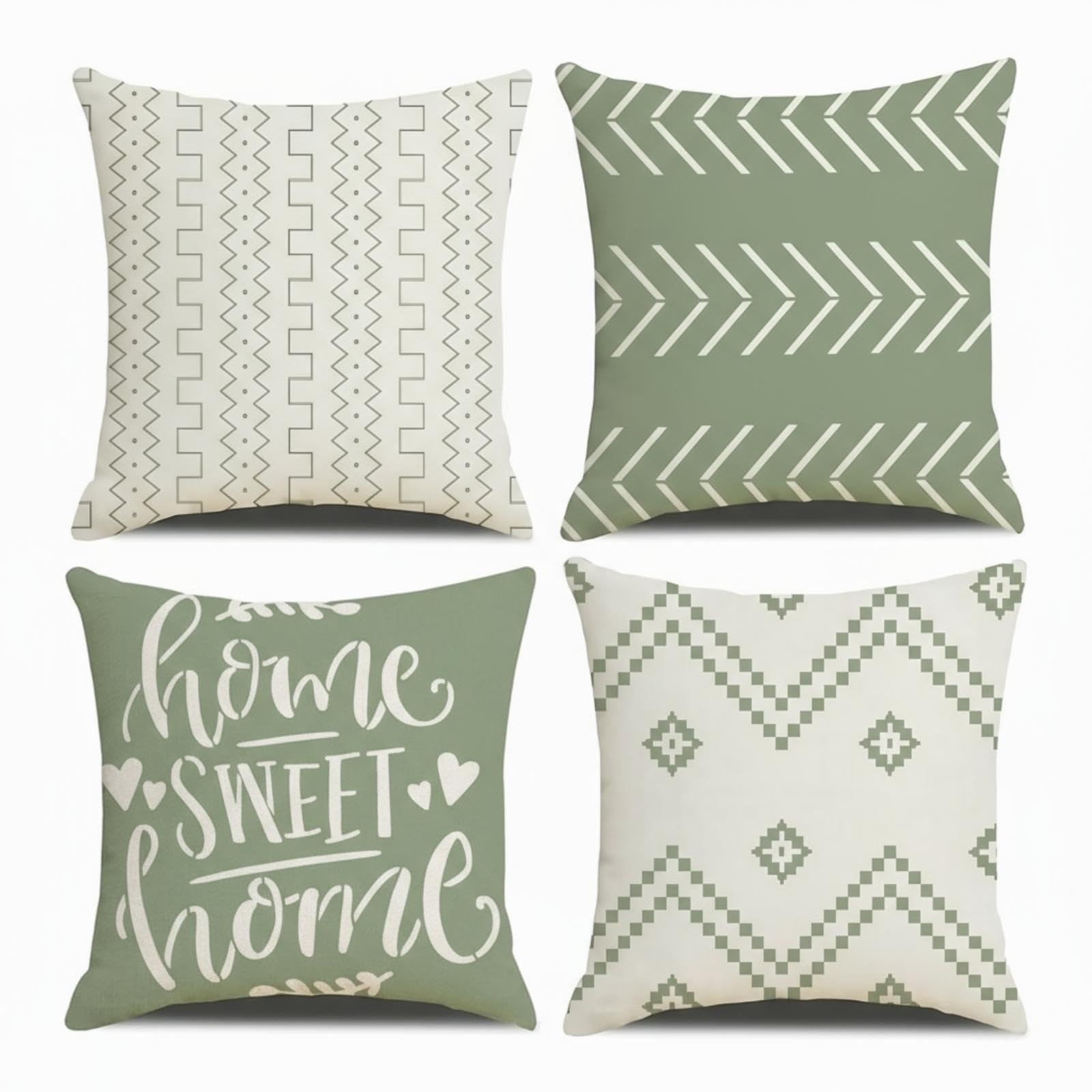 Perclyzm Cushion Covers 45x45cm Set Of 4, Light Green Textured Patchwork Farmhouse Cushioncase For Sofa, Chair, Bedroom, Home Office, Couch, Car (Light Green, 45 * 45)