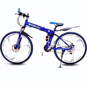 QUESEC Kai Bikes Latest Mercedes Benz BMW X6 Series, 6 White Spoke Foldable/Folding MTB 21 Speed Gear Cycle for Men with Dual Disc Brake 16 Inches Steel Frame Ciycle Yong and Adult Bicycle - Blue (Unisex)