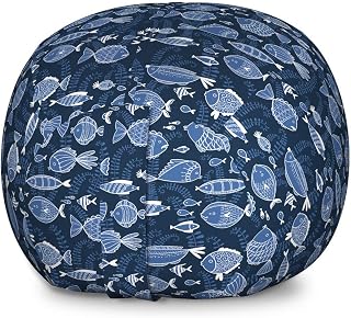 Ambesonne Ocean Storage Toy Bag Chair, Sealife Marine Navy Image Tropic Fish Moss Leaves Artwork Print, Stuffed Animal Organizer Washable Bag, Large Size, Blue Indigo Royal Blue