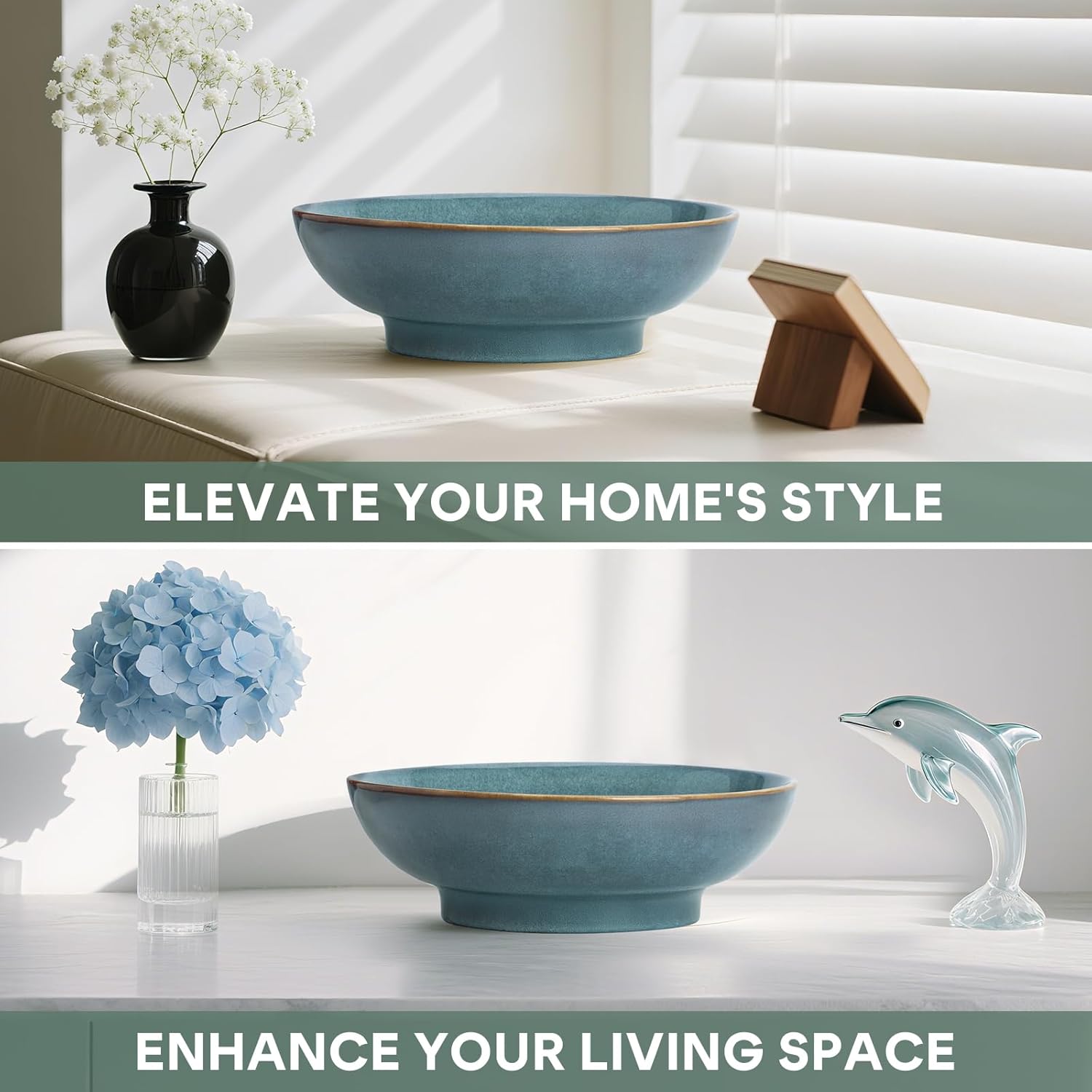 10" Decorative Bowl,Ceramic Fruit Bowl for Kitchen Counter,Coffee Table, Dining Room,Table Centerpiece Bowel,Entryway Key Holder & Jewelry Organizer (Ocean Blue) - Image 6