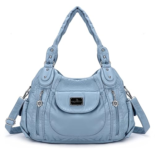 Angel Kiss Women Handbags Shoulder Bags Washed Leather Satchel Tote Bag Mutipocket Hobo Purse