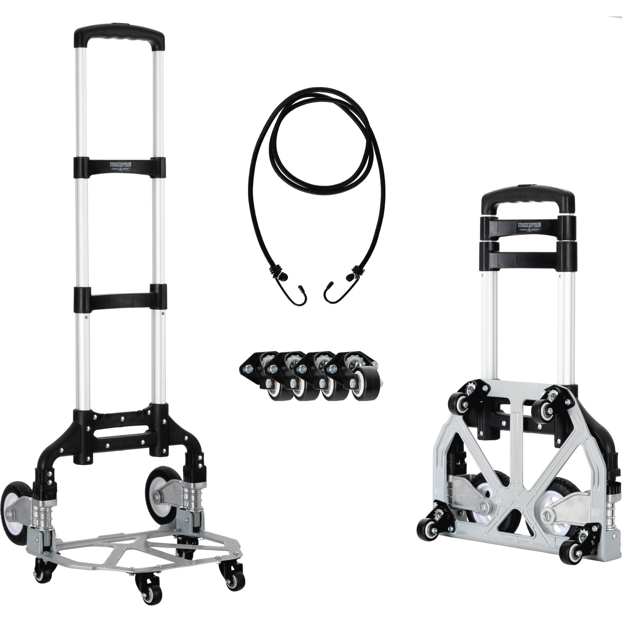 Carretilla Plegable Stagecaptain CBF-70 de Aluminio, Carga 70kg, Mango telescópico, Ruedas de Goma giratorias, Ideal para mudanzas, jardín, almacén, Escenario y hogar. Color Plata.
