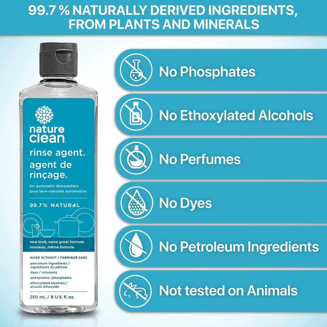 NATURE CLEAN Natural Dishwasher Detergent Pods + Natural Rinse Aid Liquid Set. Plant-Based Fragrance-Free Organic Pods. Eco-Friendly Dishwasher Tablets. 60 count + 8 oz