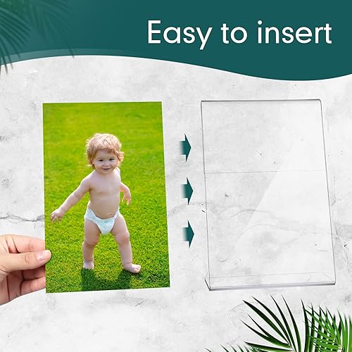 Miniatura 6 de 36 portarretratos de 5 x 7 pulgadas, marcos de cabina de fotos de acrílico transparente, soporte vertical inclinado hacia atrás acrílico para