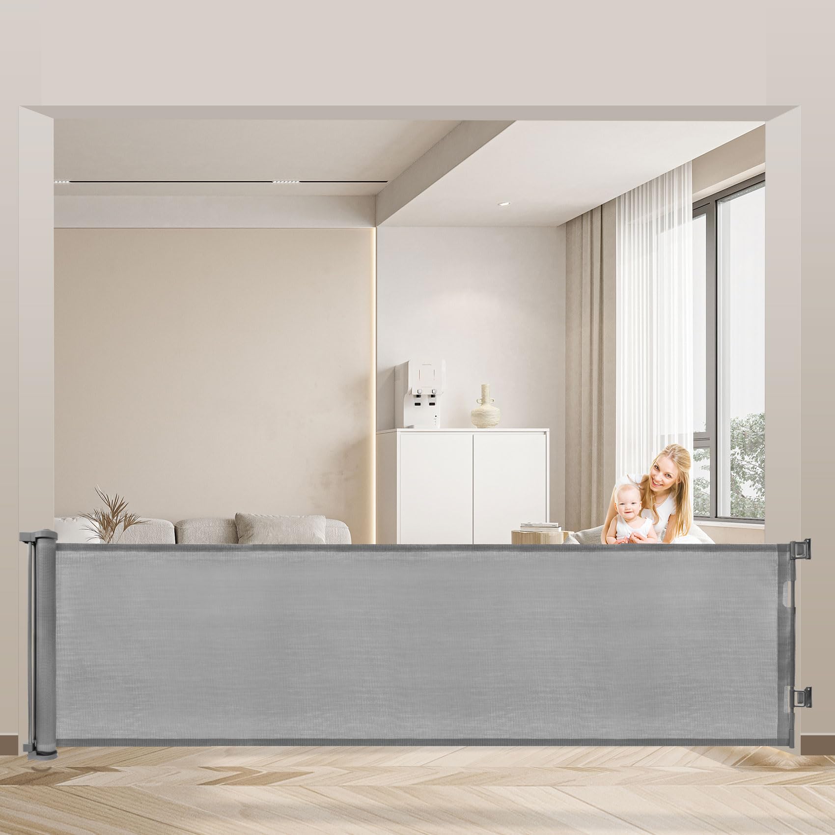 Upgrade 120 Inch Extra Wide Retractable Baby Gate Extra Long Dog Gate