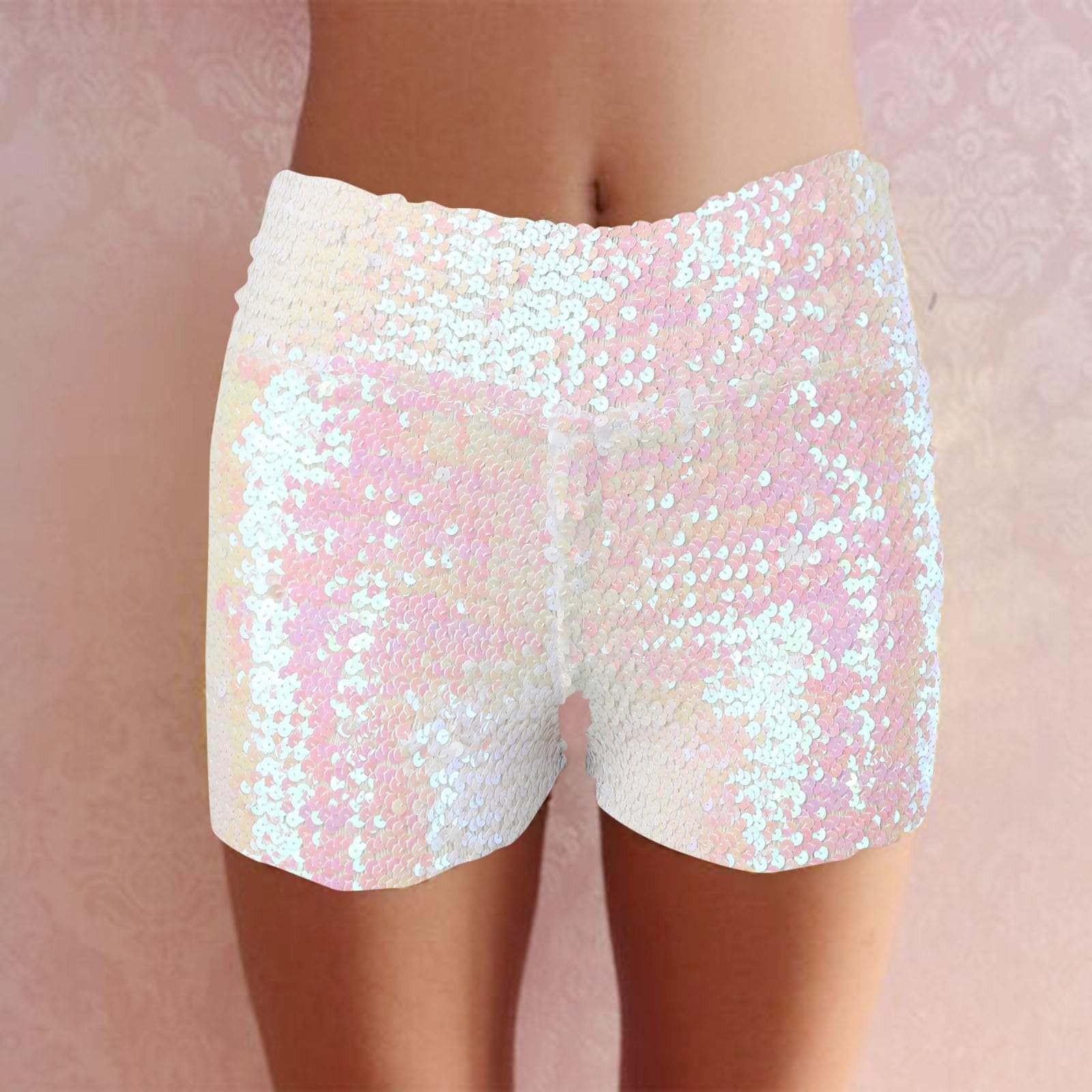 Generisch Costume de carnaval pour femme - Short à paillettes disco brillant - Mini short de jazz stretch pour la danse