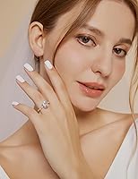 Vista 6 de EAMTI Anillo de compromiso de plata de ley 925 con circonita cúbica de corte ovalado, anillo de compromiso con halo solitario para mujer