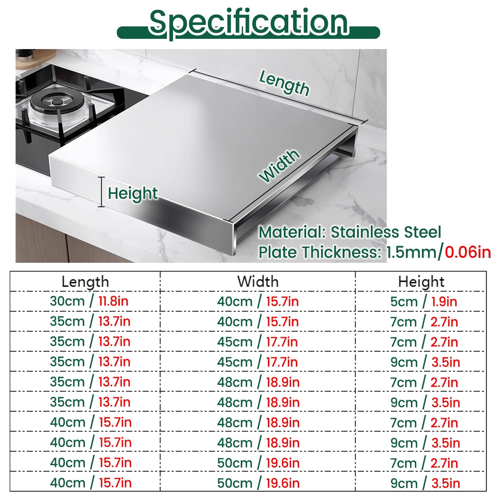 JYHHCYS Tapa encimera Gas Cubierta para Estufa De Gas, Acero Inoxidable Protectores De Encimera para Tabla De Cortar para Cocina Y Caravana, para Ahorrar Espacio En La Encimera(40x50x9cm)