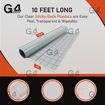 G4GADGET Transparent Self-Adhesive Book Cover Film, Clear Sticky Back Plastic, 33cm x 3m, Waterproof, Ideal for Books, School Textbooks, Drawings, Car Manuals, Documents, Exercise Books