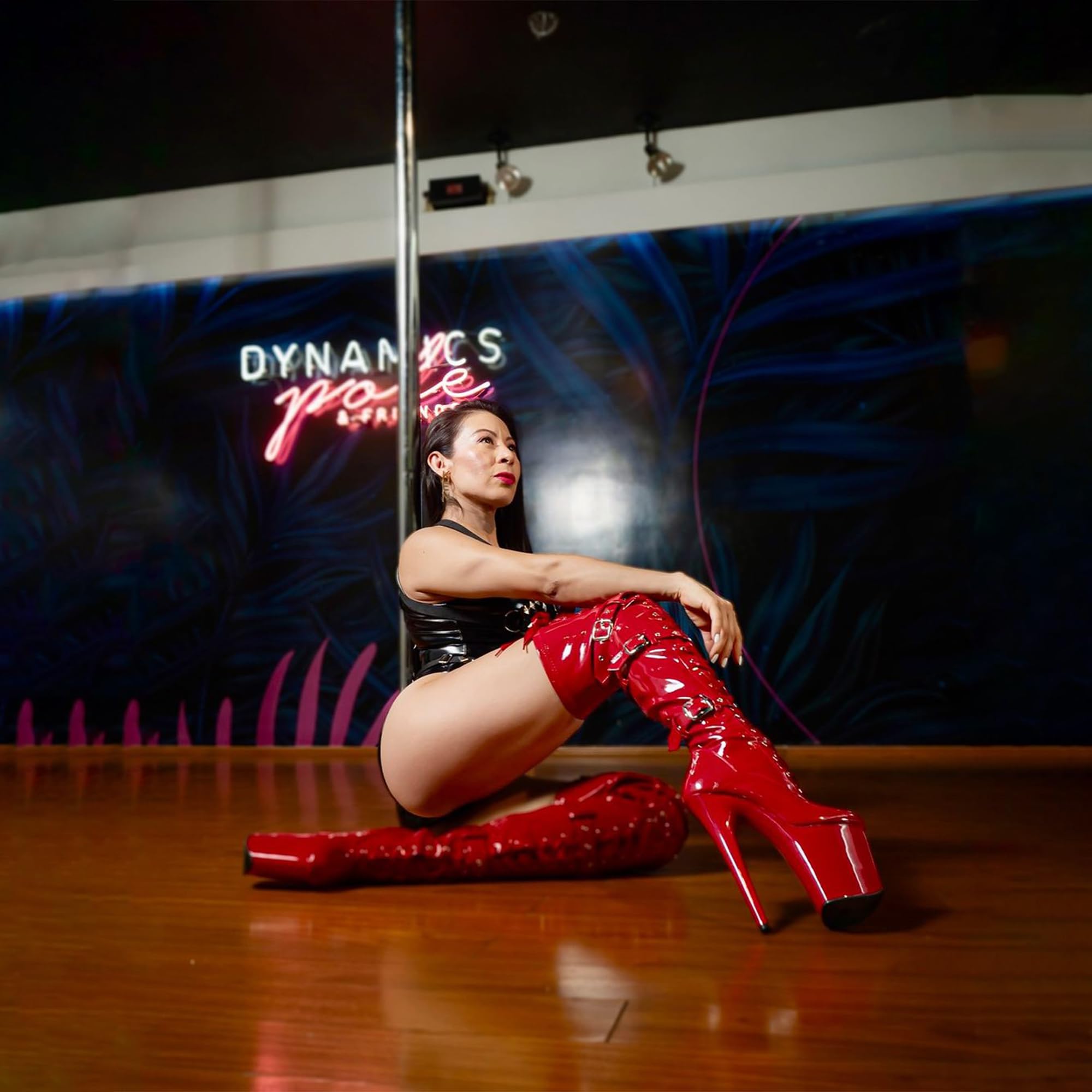 WUXIN H&P Women's 8 in Platform Thigh High Heel Boots, Over The Knee Plus Size, Exotic Pole Shoes Stiletto: 9 Red