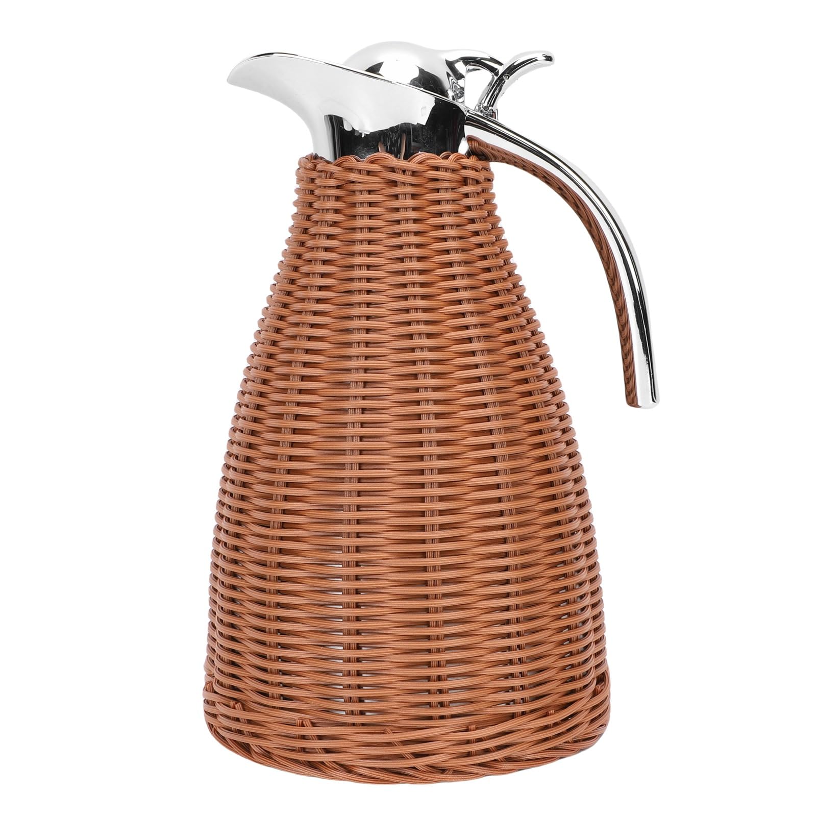 Fockety Jarra térmica de ratán, jarra térmica de acero inoxidable para café de 1,5 l con cuerpo de ratán hecho a mano, jarra aislante de triple pared para líquidos calientes (BROWN)