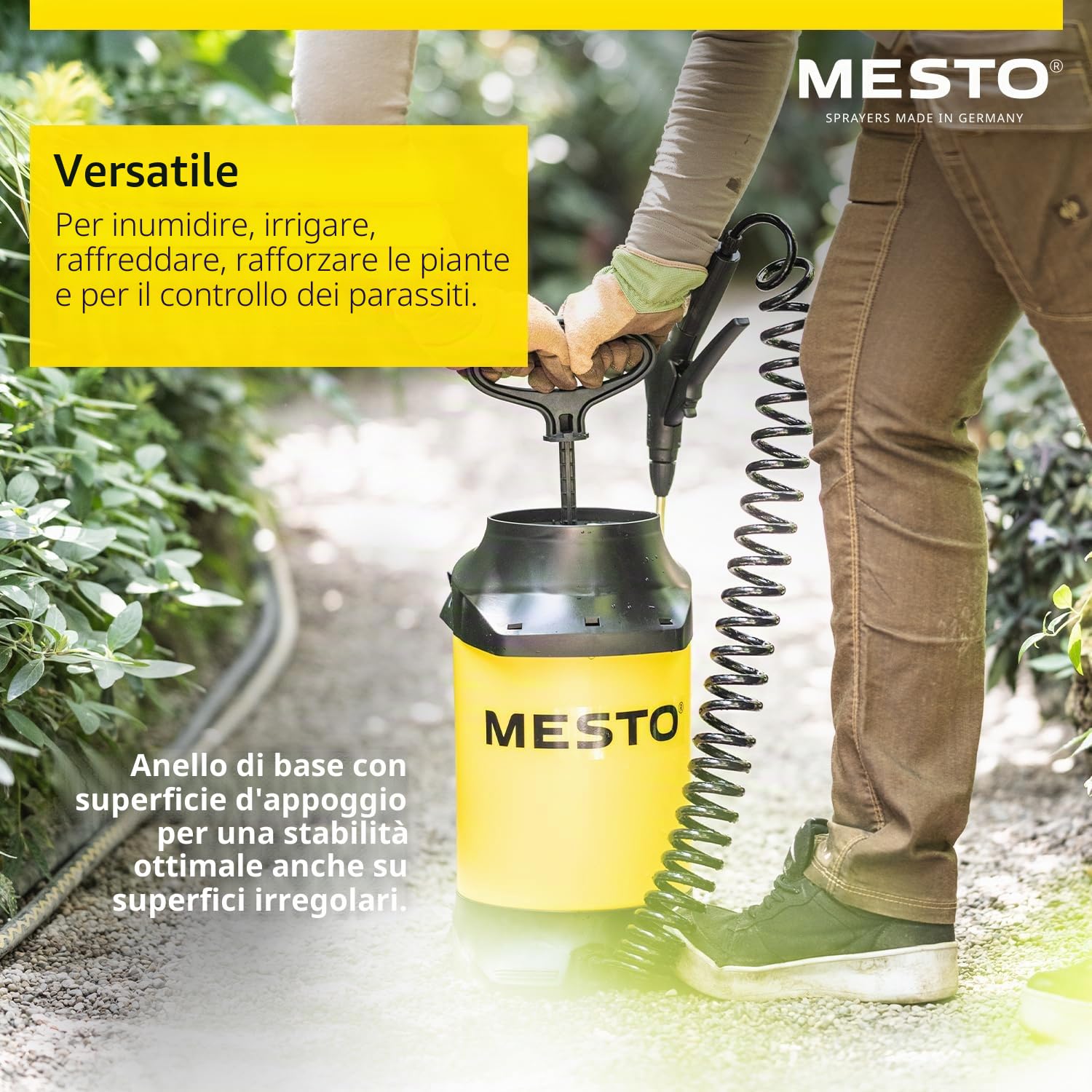 MESTO Set professionale di 5 spruzzatori a pressione da 5 l, con filtro di riempimento MESTO, 120 mm, spruzzatore a pressione da 3 bar, flacone spray per casa e giardino, per piante e piante