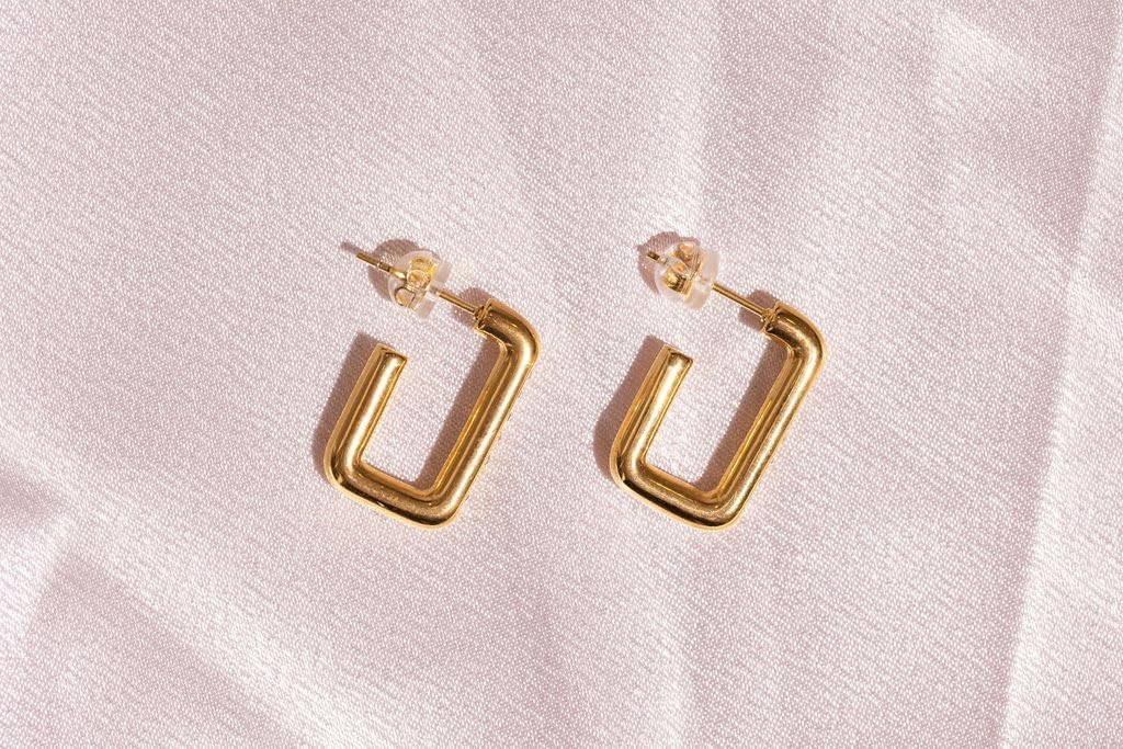 Modern Moments Gold Hoop Earrings For Women With Cubic Zirconia - Square Gold Earrings For Women Trendy