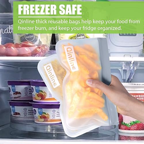 Miniatura 5 de Bolsas reutilizables para guardar alimentos, paquete de 24 bolsas planas sin bisfenol A para congelador (8 bolsas reutilizables de galón, 8 bolsas