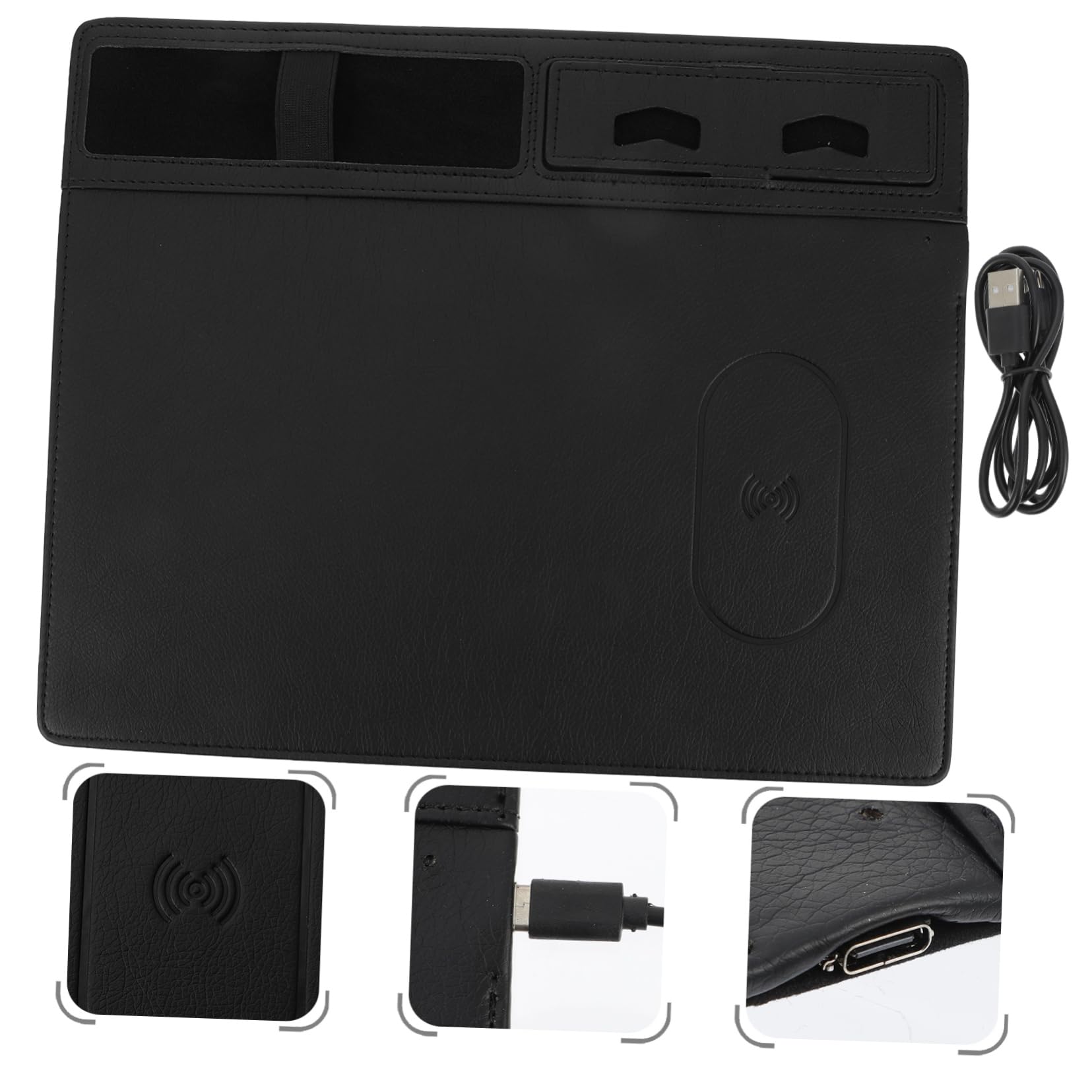 Tappetino Anti-schizzi Ricarica Wireless in Mouse per Supporto p Telefono, Superficie Pu Nero, per Ufficio e Scrivania