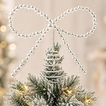JOICEE Lighted Pearl Bow Christmas Tree Topper Decorations