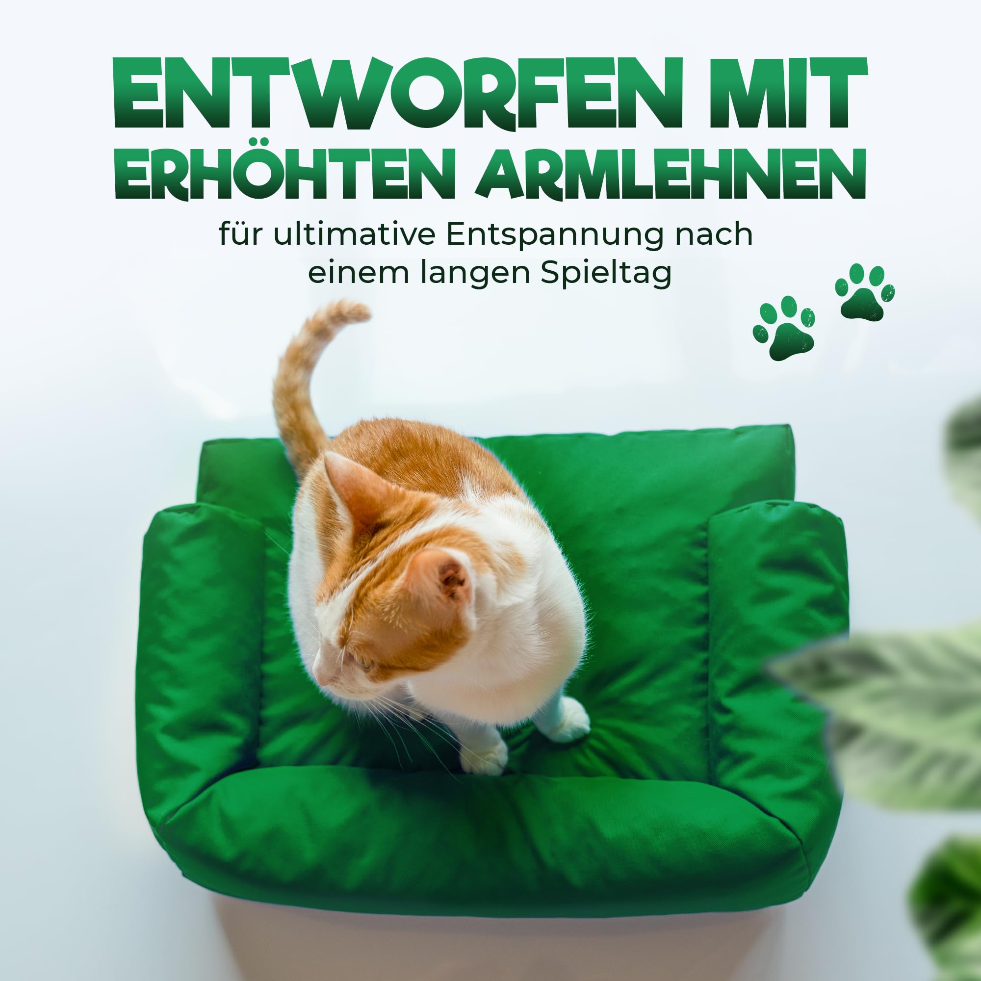 PatchHome Sofá para gatos, certificado Öko-Tex, muebles para gatos, relleno de poliestireno reciclado, accesorio para gatos, fabricado en Alemania, 50 x 40 x 15 cm, color verde
