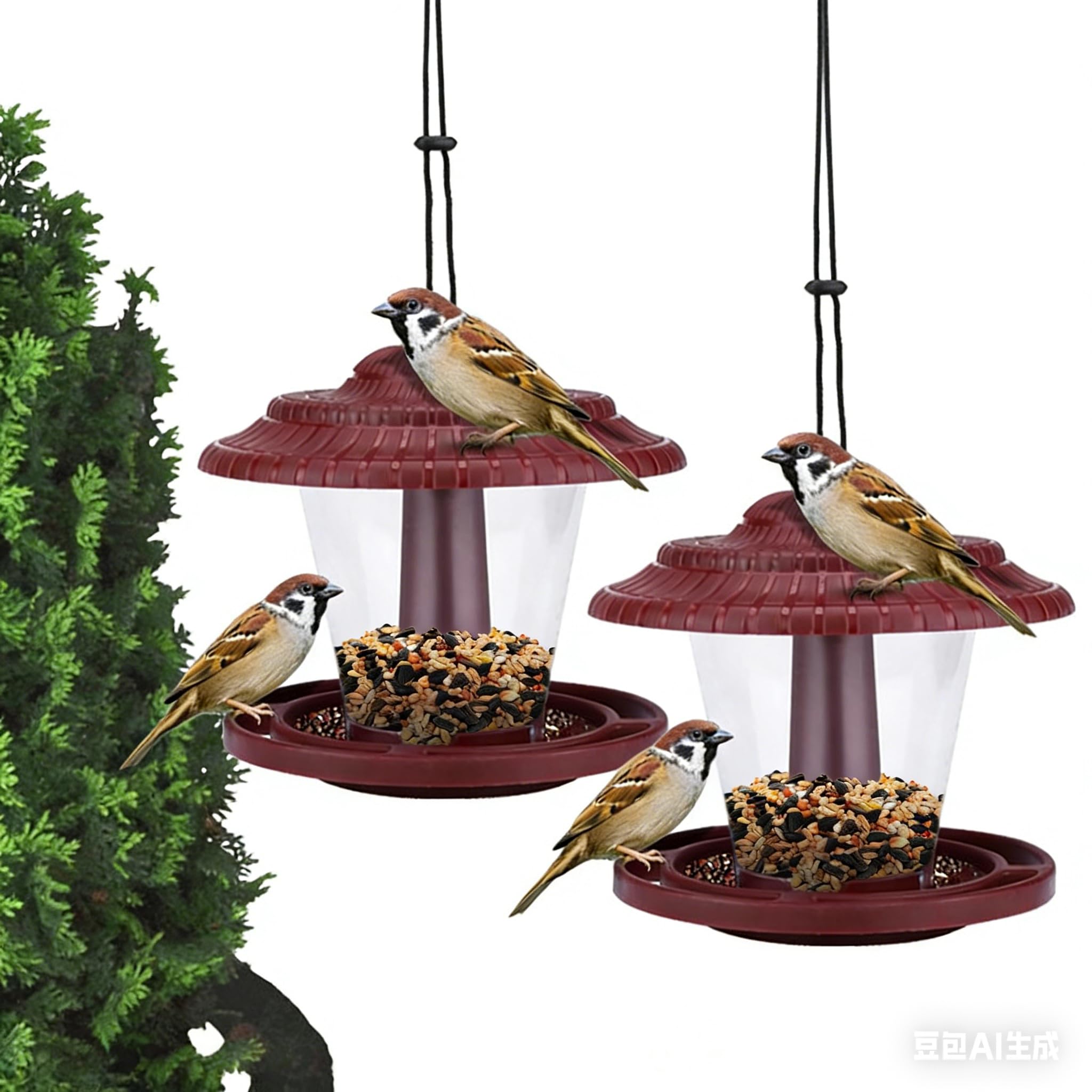 Mangiatoie per uccelli da appendere, confezione da 2 mangiatoie per uccelli da esterno con tetto resistente alla pioggia, mangiatoie da giardino in plastica resistente, per decorazioni da cortile