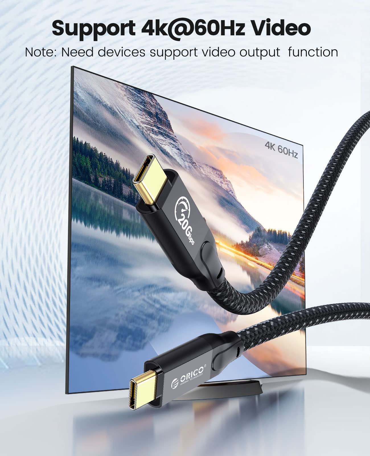 ORICO Cavo USB C, 20 Gbps USB 3.2 Gen2X2, cavo dati da USB C a USB C da 100 W, supporto da 4 K a 60 Hz, compatibile con laptop, cellulare, hub, docking station, 2 m