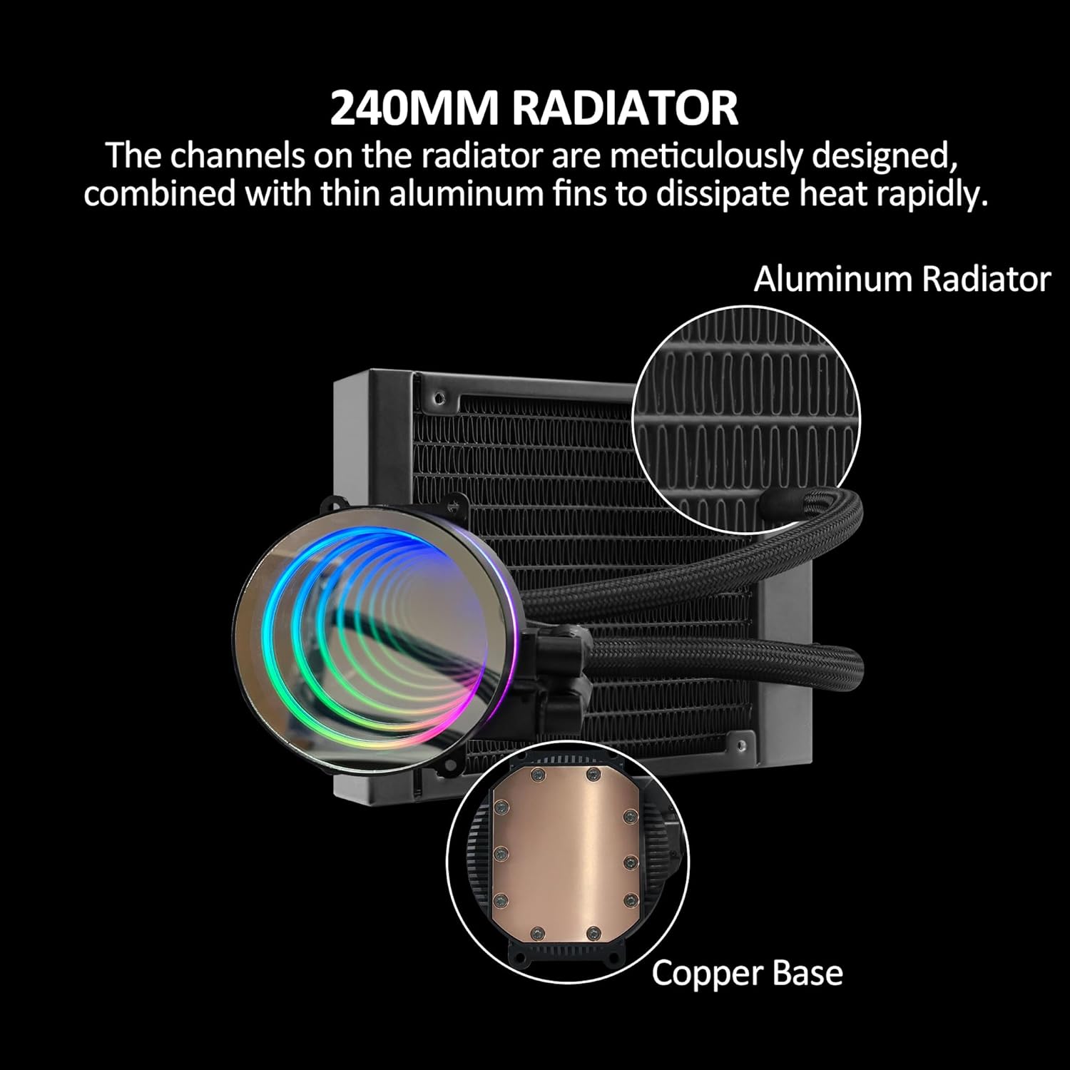 120mm AIO CPU Liquid Cooler Water Cooling for Intel & AMD, ARGB PWM Sync, Infinite Mirror Pump, Easy Installation, High Compatibility Water Cooler PC Solution Compatible with LGA1700/1200/115X AM5/AM4