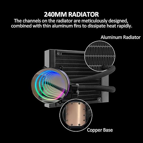 Miniatura 7 de Enfriador de CPU AIO de 4.724 in, enfriador líquido para Intel y AMD, sincronización ARGB PWM, bomba de espejo infinito, fácil instalación, solución