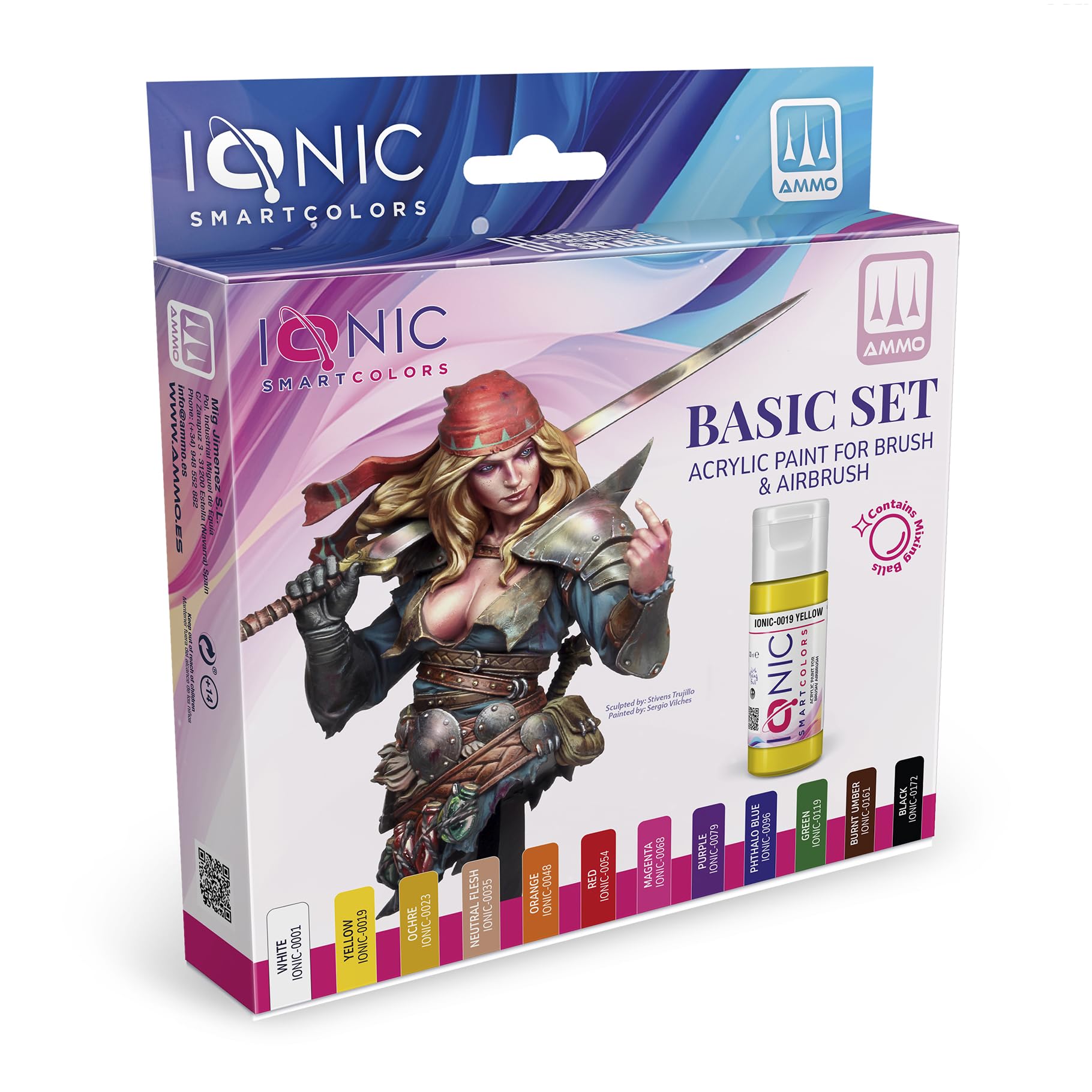 Ammo Basis-Set mit einer vielseitigen und unverzichtbaren Auswahl von 12 Farben der Serie Ionic Smart Colors, Acryl, mehrfarbig, 20 ml | 12 Acrylfarben für Wargames