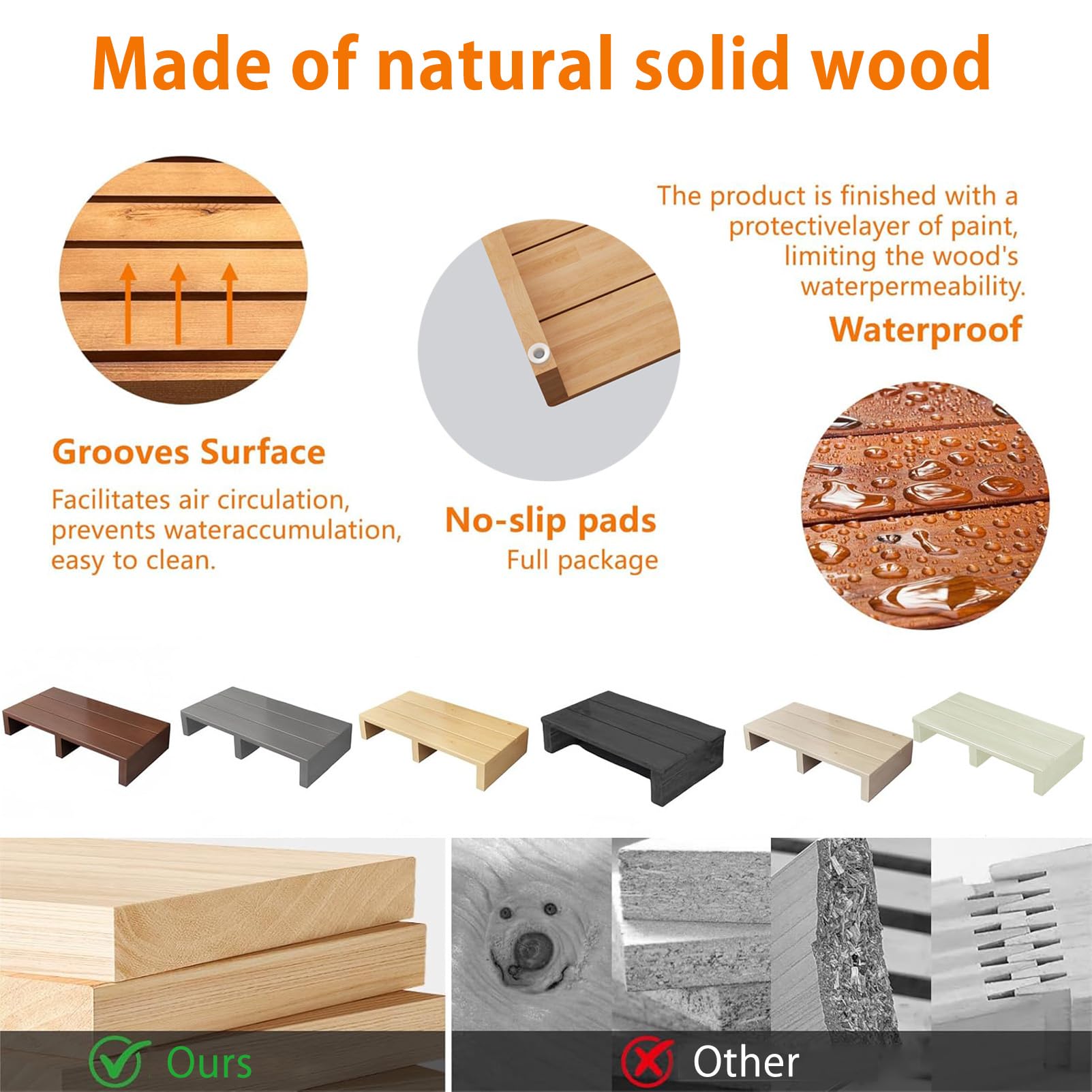 Sgabello in legno per adulti, Sgabello One Step per anziani, resistente poggiapiedi, gradini per letti alti, bagno, camera da letto, cucina, Sicuro e Stabile, Marrone, 100×30×15cm