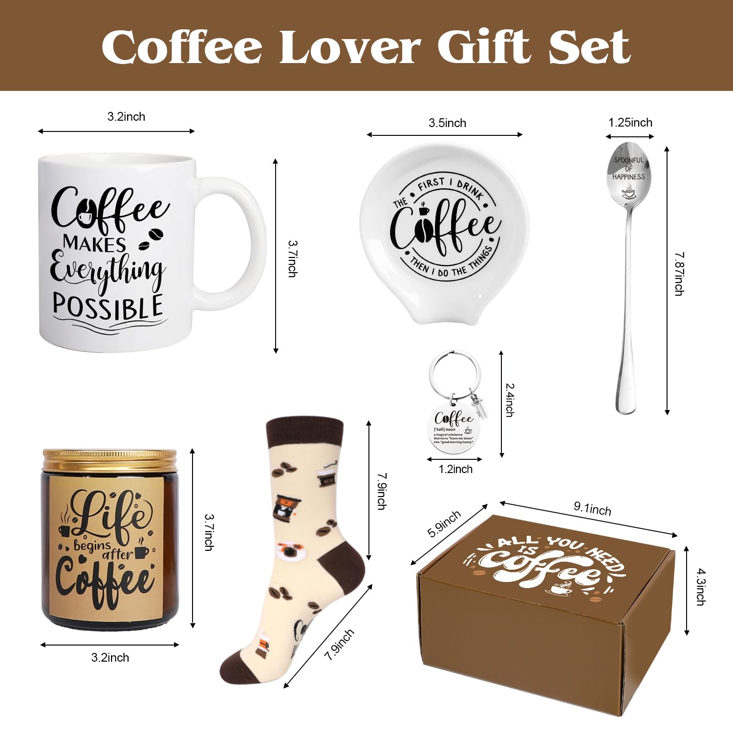 iAOVUEBY Coffee Gifts 6PCS Coffee Gift Basket Coffee Lover Gift Set Includes Coffee Mug Spoon Rest Holder Coffee — view 7