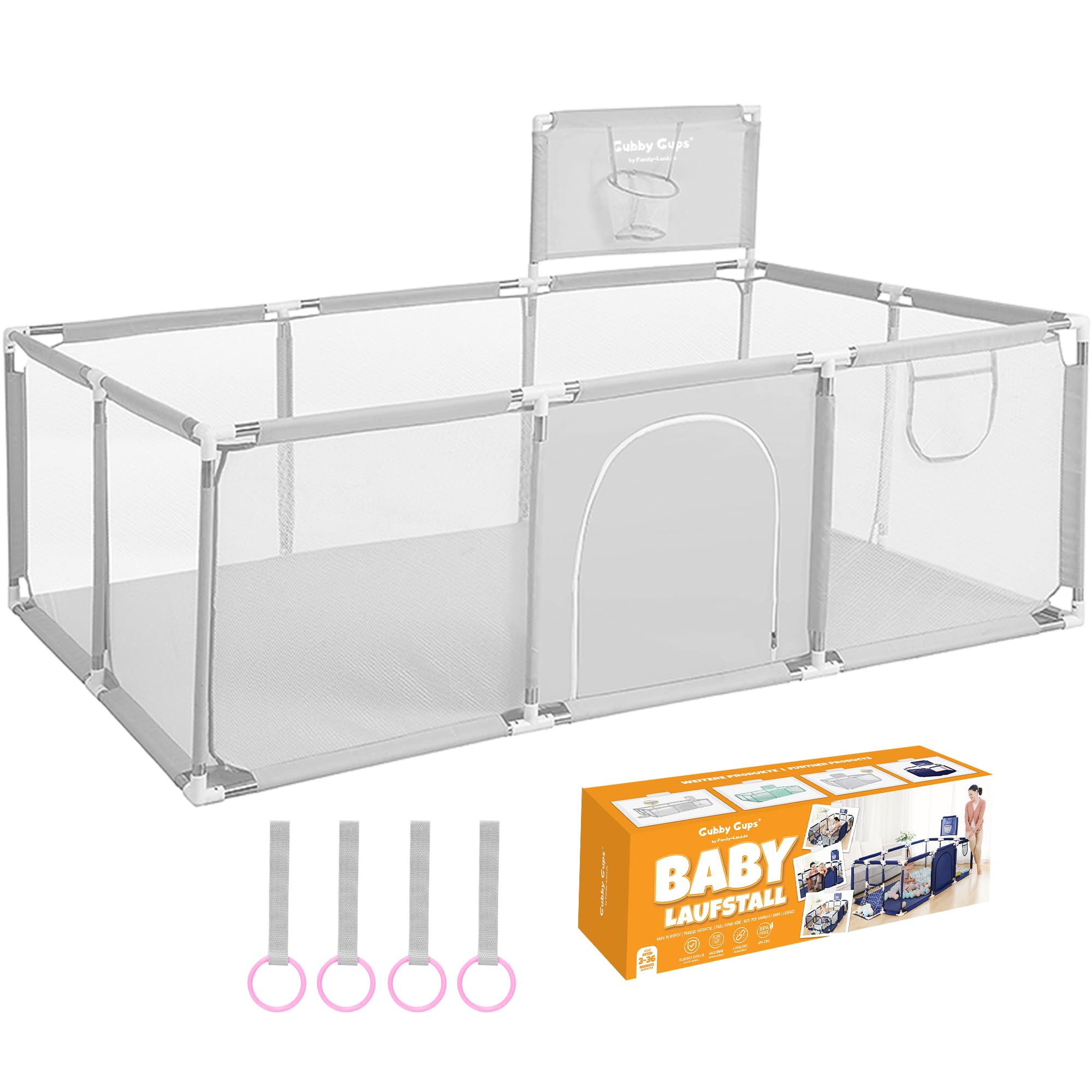 GUBBY GUPS® Laufstall Baby Bällebad Baby Laufgitter mit Basketballkorb,188x124x66cm und als Lauflernhilfe