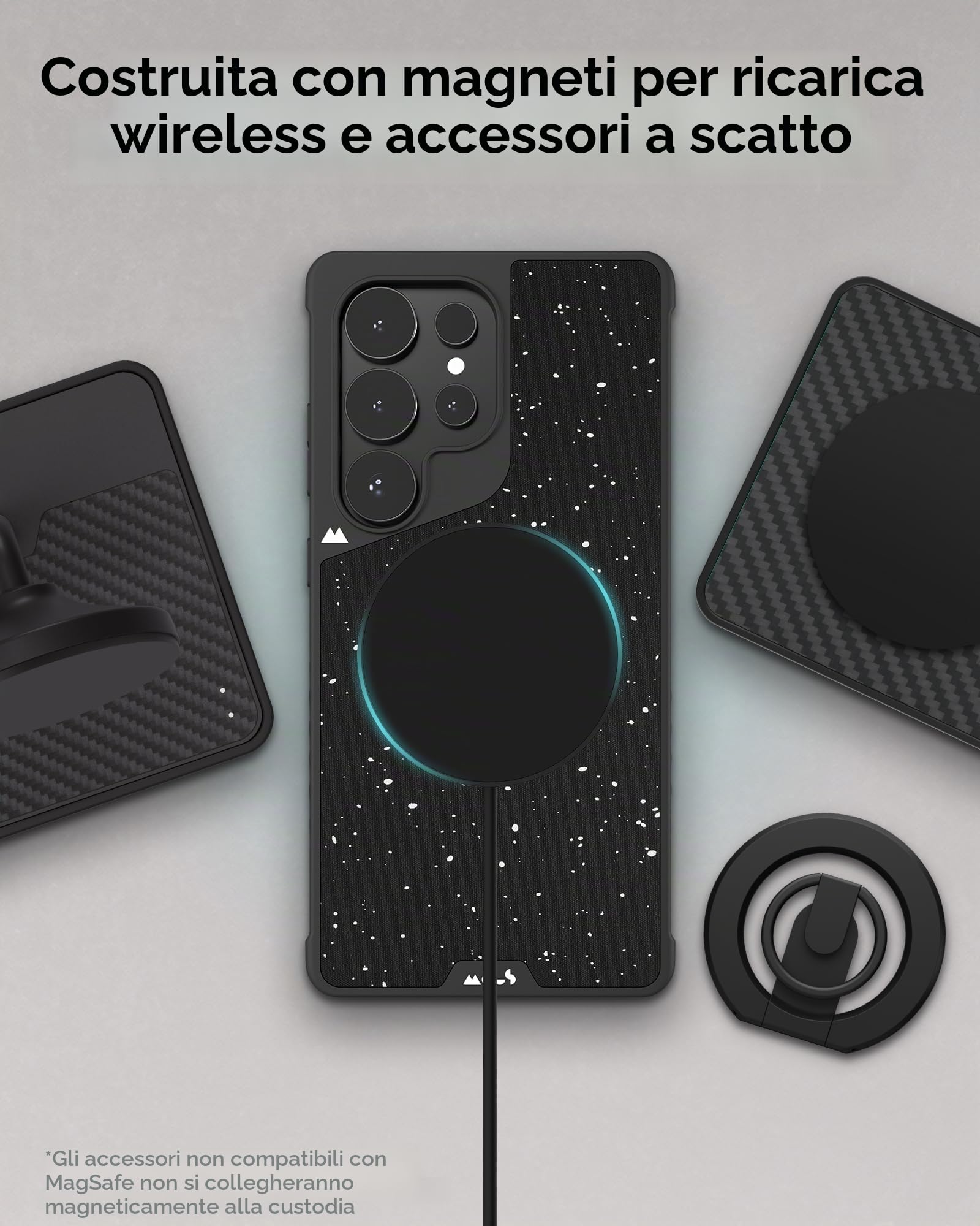 Mous per Samsung Galaxy S25 Ultra Cover Compatibile con MagSafe - Limitless Tessuto Nero Screziato