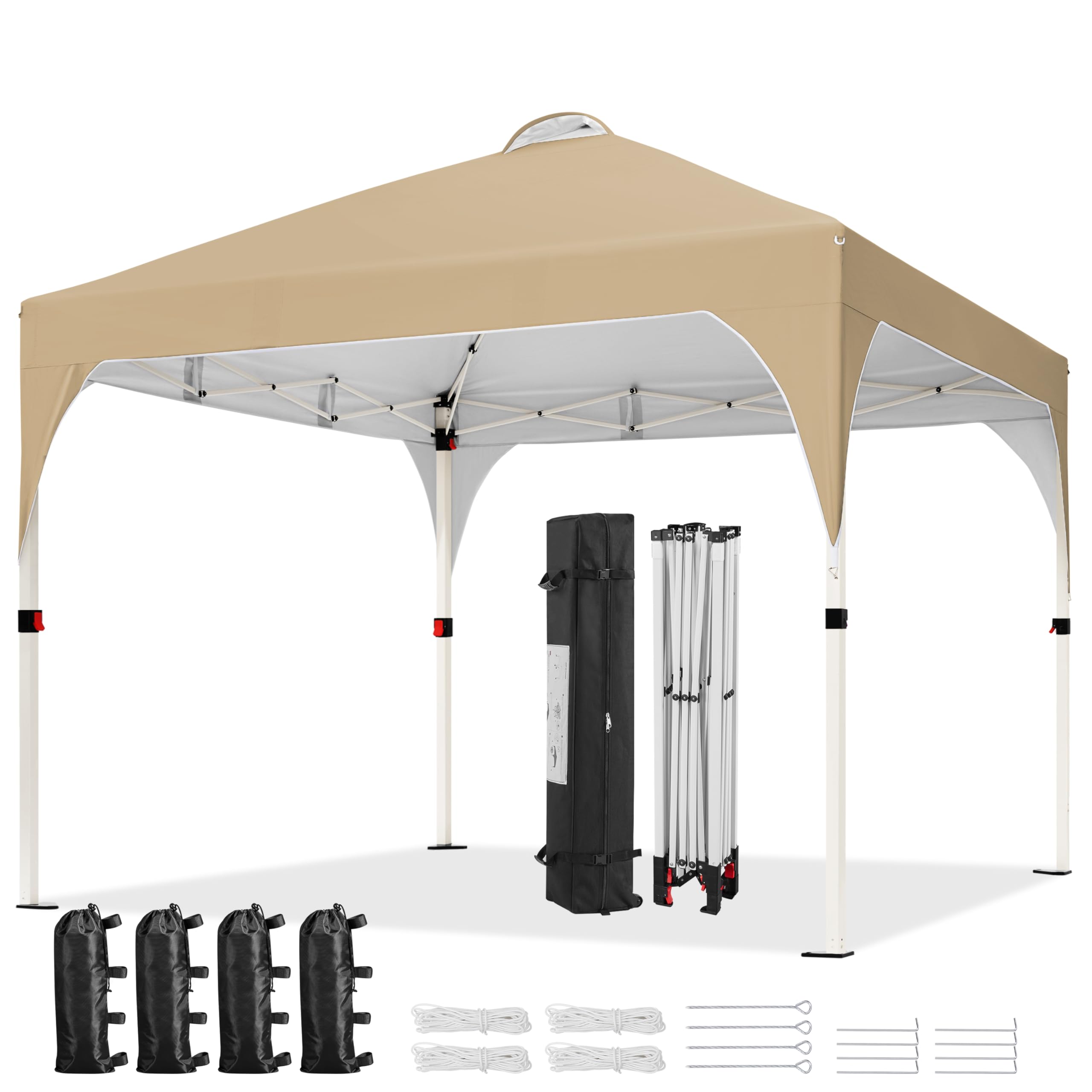 Yaheetech 10x10 Pop Up Canopy Tent with Vent, Easy Set Up Tent, Instant Sun Shelter Canopy with Wheeled Bag, 4 Sandbags, 12 Stakes & 4 Ropes, for