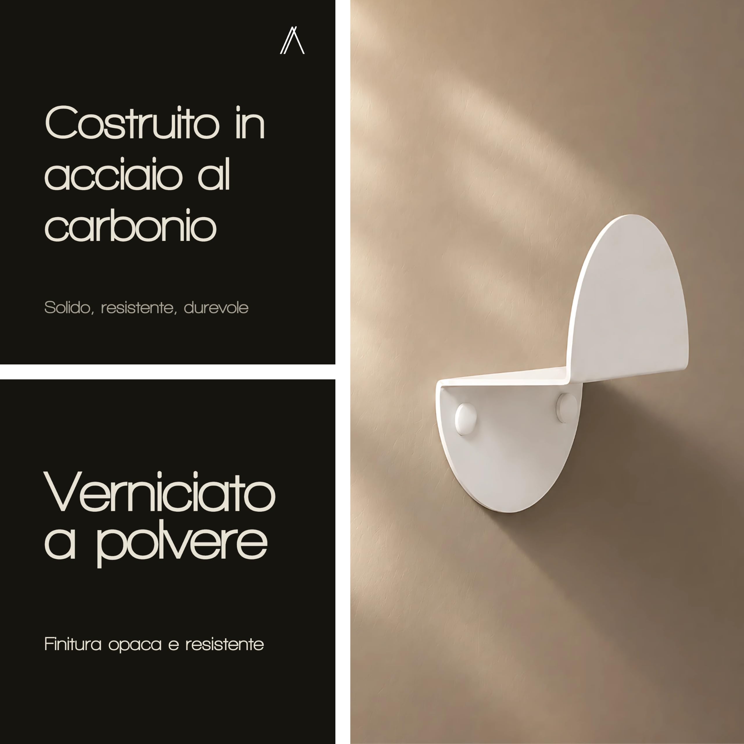 Audace Aggancio Appendiabiti da Parete Nero Opaco, 8x8x5cm, Set 3pz