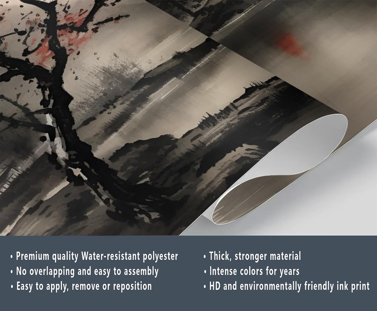 Japanese Wallpaper, Sunset Wall Paper Murals, Japan Nature Wall Paper for Living Room, Asian Style Removable Wallpaper for Renter, Flowers Large Mural & Girls Room Decor