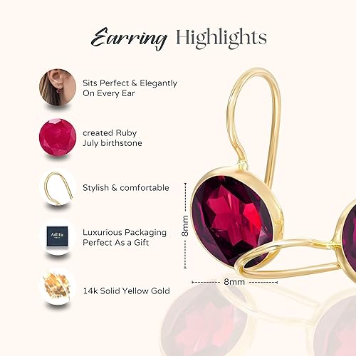 Miniatura 46 de 14k Solid Yellow Gold Gemstone Earrings - Birthstone Earrings - 8mm Dangle Earrings, Dainty Gemstones Earrings, Bridal Handmade Wedding Jewelry Gift