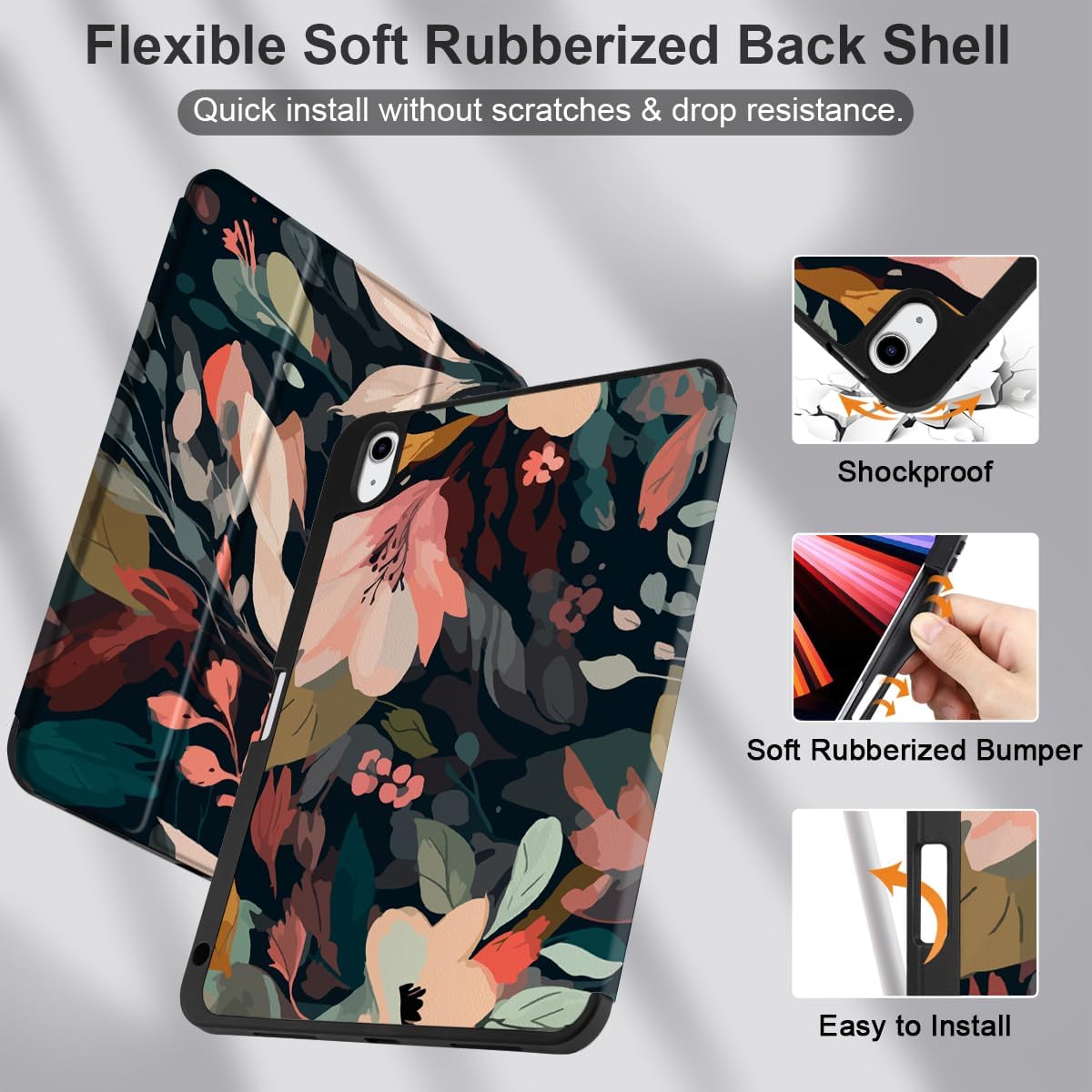 DONGKE Case for iPad 11th Generation 11 Inch 2025 (A16 Chip) & iPad 10th Generation 10.9 Inch 2022 with Pencil Holder-[Auto Wake/Sleep], Trifold Stand Soft TPU Protective Cover, Painted Florals